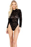 Flocking Detailed Sheer Mesh Bodysuit With Zipper Closure Roma LI484