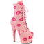 7" Heel, 2 3/4" Pf Lace-Up Lips Print Ankle Boot, Side Zip Pleaser Pleaser ADORE/1020KISSES