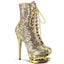 6" Heel, 1 1/2" Pf Lace-up Sequined Ankle Boot, Side Zip Pleaser Pleaser BL/R1020/GSQ/GCH