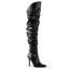 4" Heel Thigh High Pointed Boot w/Faux Fur Lining, Side Zip Blk Faux Leather Pleaser Pleaser CLASSIQUE/3011