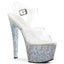 7" Heel, 2 3/4" PF Ankle Strap Sandal w/ Glitter Bottom Pleaser Pleaser SKY/308LG