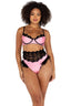 2Pc Embroidery & Satin Bralette With Underwire Support & High-Waisted Shorts With Faux Fur Trim Roma LI481