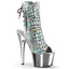7" Heel, 2 3/4" PF Open Toe/Heel Ankle Boot, Side Zip Slv Hologram Ostrich Pu/Slv Chrome Pleaser Pleaser ADORE/1018HG