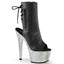 7" Heel, 2 3/4" PF Open Toe/Heel Ankle Boot w/RS, Side Zip Blk Faux Leather/Slv Multi RS Pleaser Pleaser BEJEWELED/1018DM/7