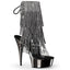 6" Heel, 1 3/4" PF Open Toe/Heel Lace-Up Fringe Ankle Boot Clr-Blk/Dark Pewter Chrome Pleaser Pleaser DELIGHT/1017RSF
