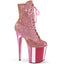 8" Heel , 4" Pf Lace-Up Rs Embellished Ankle Boot, Side Zip Pleaser Pleaser FLAMINGO/1020CHRS