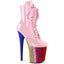 8" Heel, 4" Pf Lace-Up Front Ankle Boot, Side Zip Pleaser Pleaser FLAMINGO/1020HG