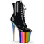 8" Heel, 4" Chromed Pf Lace-Up Ankle Boot, Side Zip Pleaser FLAMINGO/1020RC