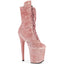 7" Heel, 2 3/4" Pf Lace-Up Mid Calf Boot, Side Zip Pleaser FLAMINGO/1045VEL