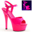 6" Heel, 1 3/4" Pf Ankle Strap Sandal, Neon Uv Reactive Pleaser KISS/209UV
