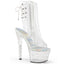 7" Heel, 2 3/4" PF Open Toe/Heel Ankle Boot, Side Zip Clr/Clr-Slv Multi RS Pleaser Pleaser STARDANCE/1018C/7