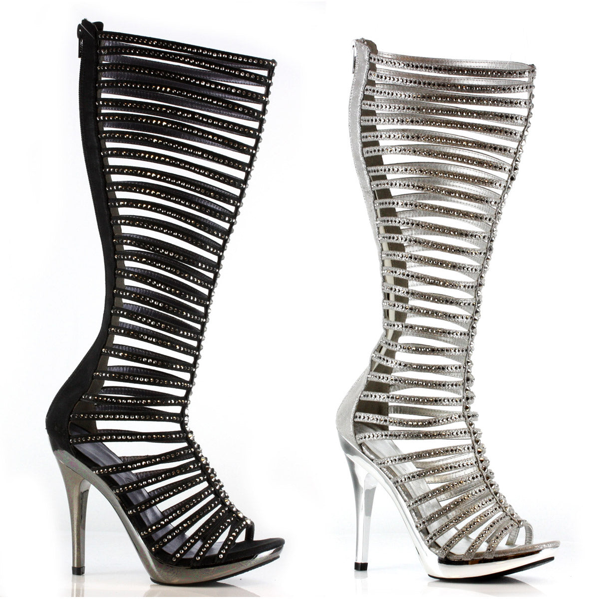 Knee High Rhinestone Cut Out High Heel Boots Ellie  M/STELLA