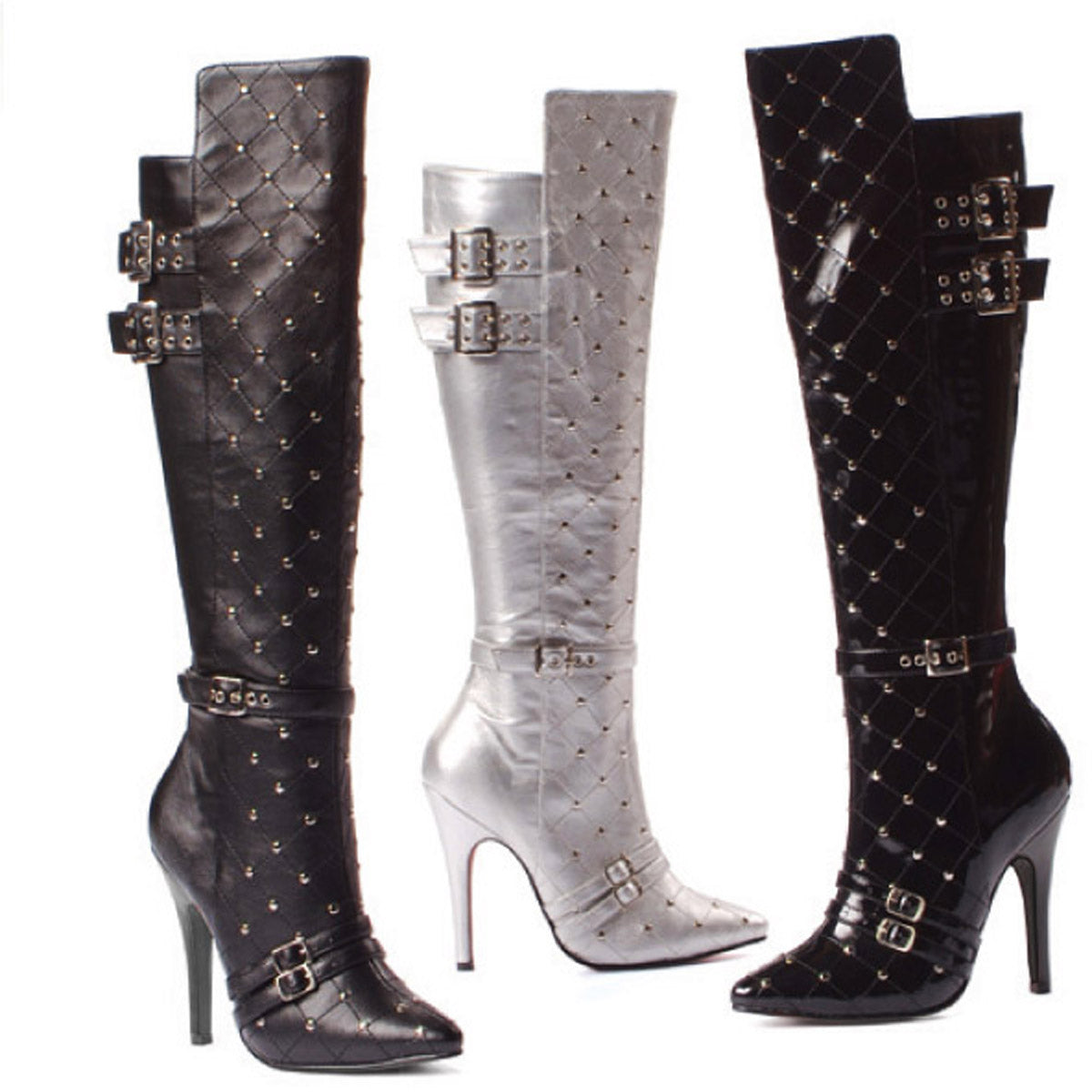 Swiss Dot Studded Knee High Stiletto Boots Ellie  511/GWEN