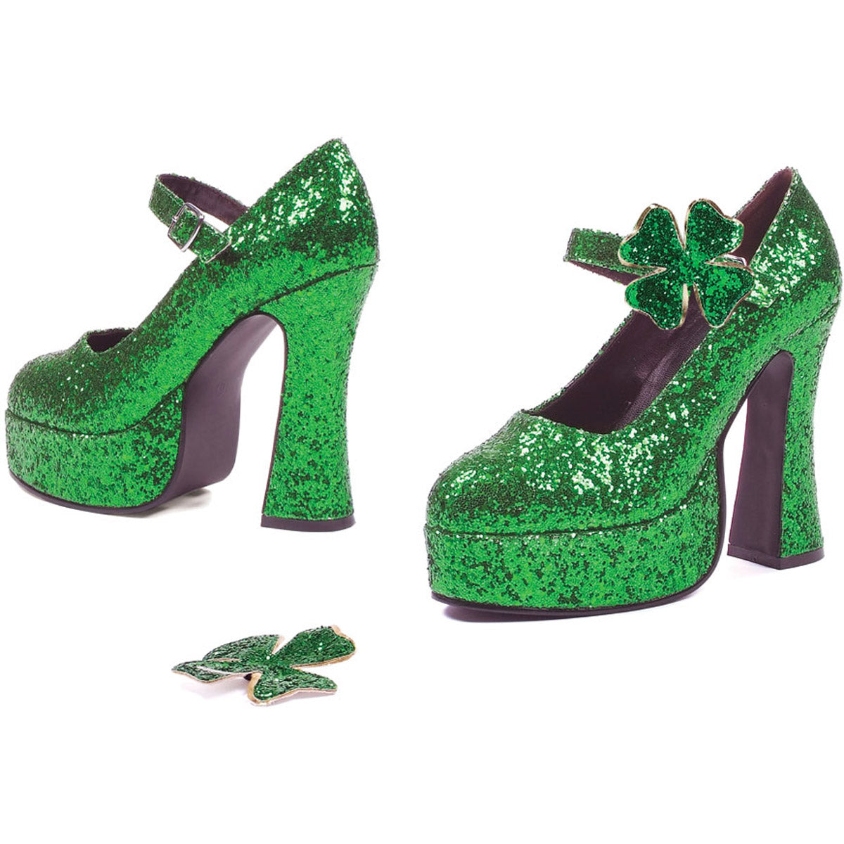 5" Chunky Heel Green Glitter Maryjane Secondary image