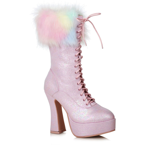 5 Chunky Heel Unicorn Boot With Faux Fur Ellie  557/NORA/PNK