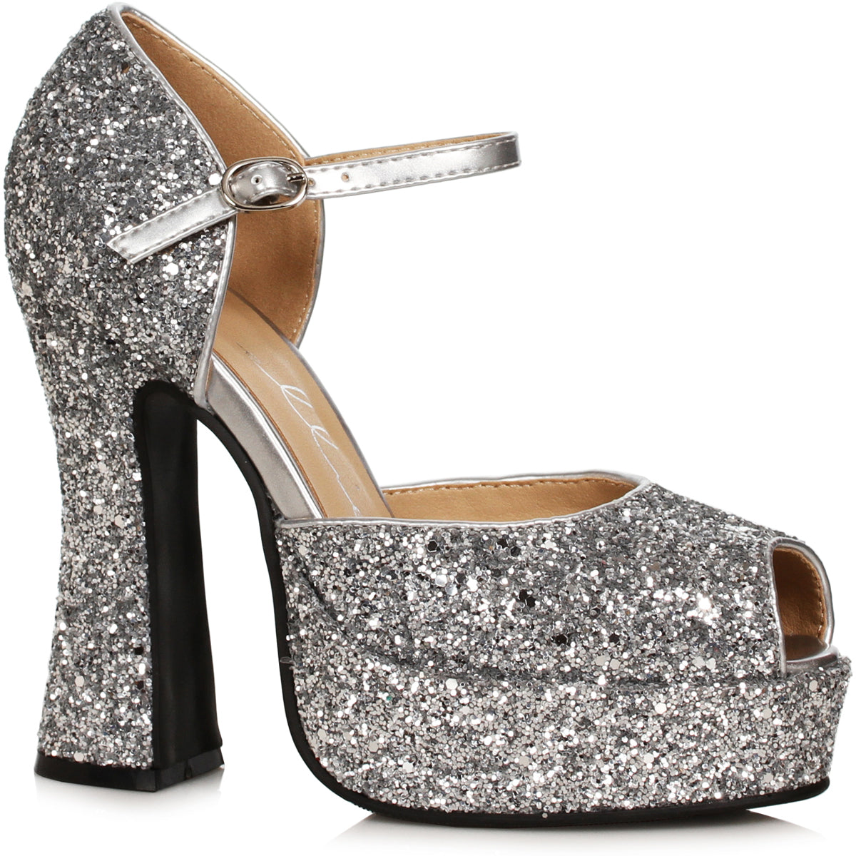 5.5" Heel Open Toe Shoe With Ankle Strap Ellie  557/SPARKLE