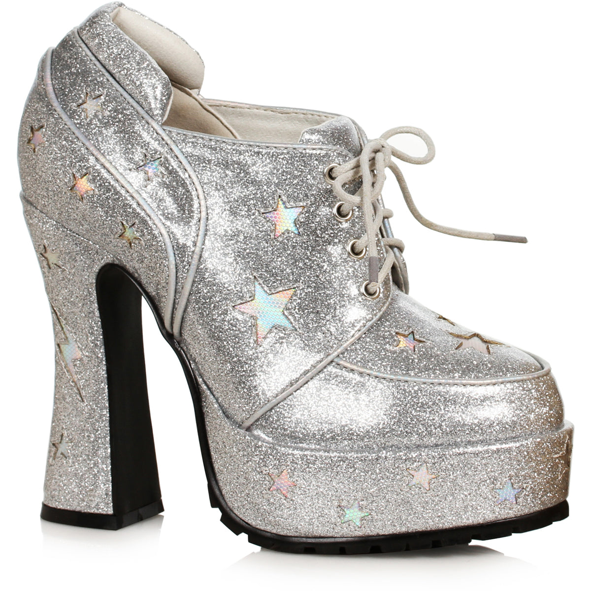 Ellie 5.5 Inch Heel Glitter PU Platform Shoes with Star Accents Secondary image