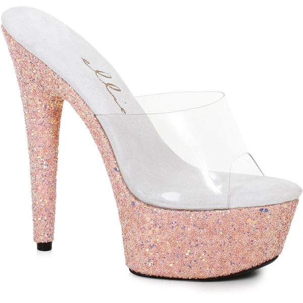 6" Pointed Stiletto Mule Sandal With Glitter Platform Ellie  609/SERENITY/PEAC