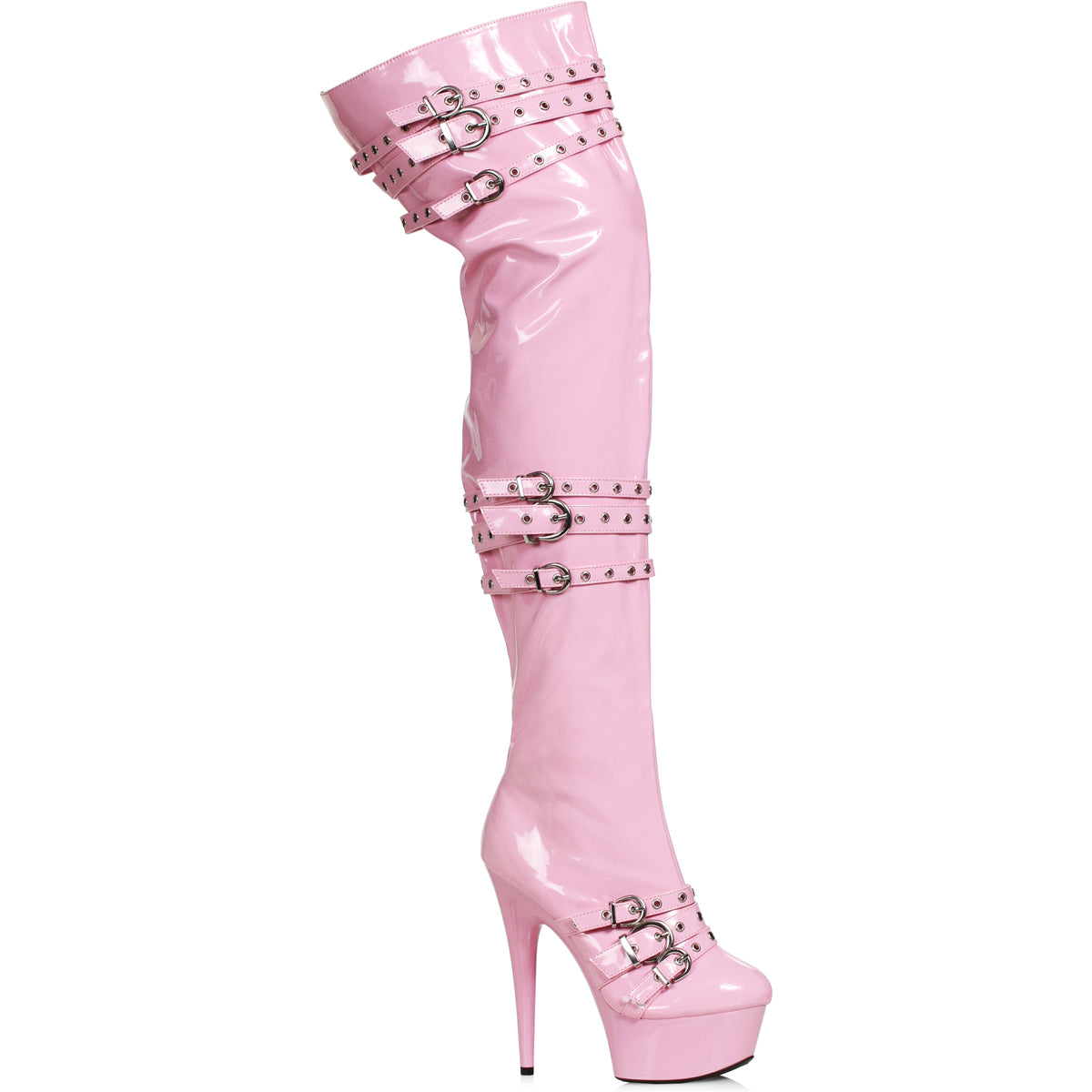 Ellie 6" Heel Stiletto Stretch Thigh High Boots with Buckle Straps Secondary image