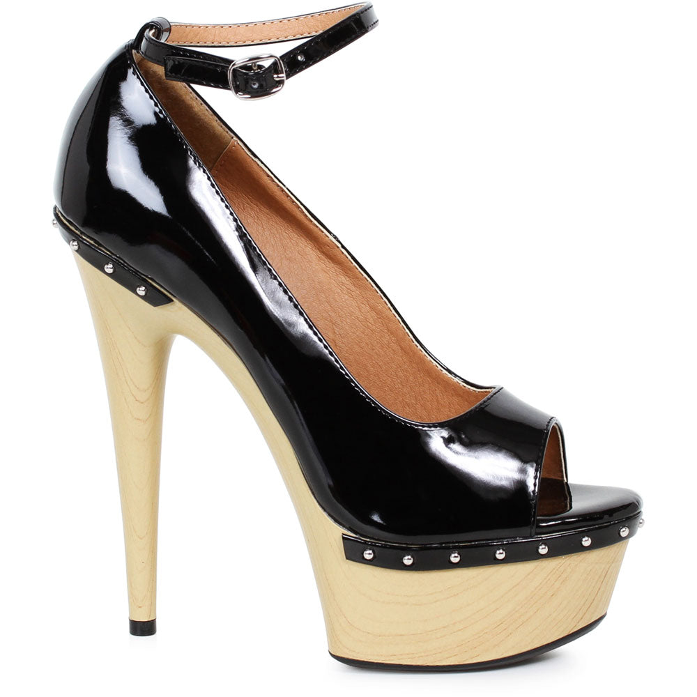 6" Pointed Heel Wood Platform Sandal Ellie  609/VALERIE/BLK Main image