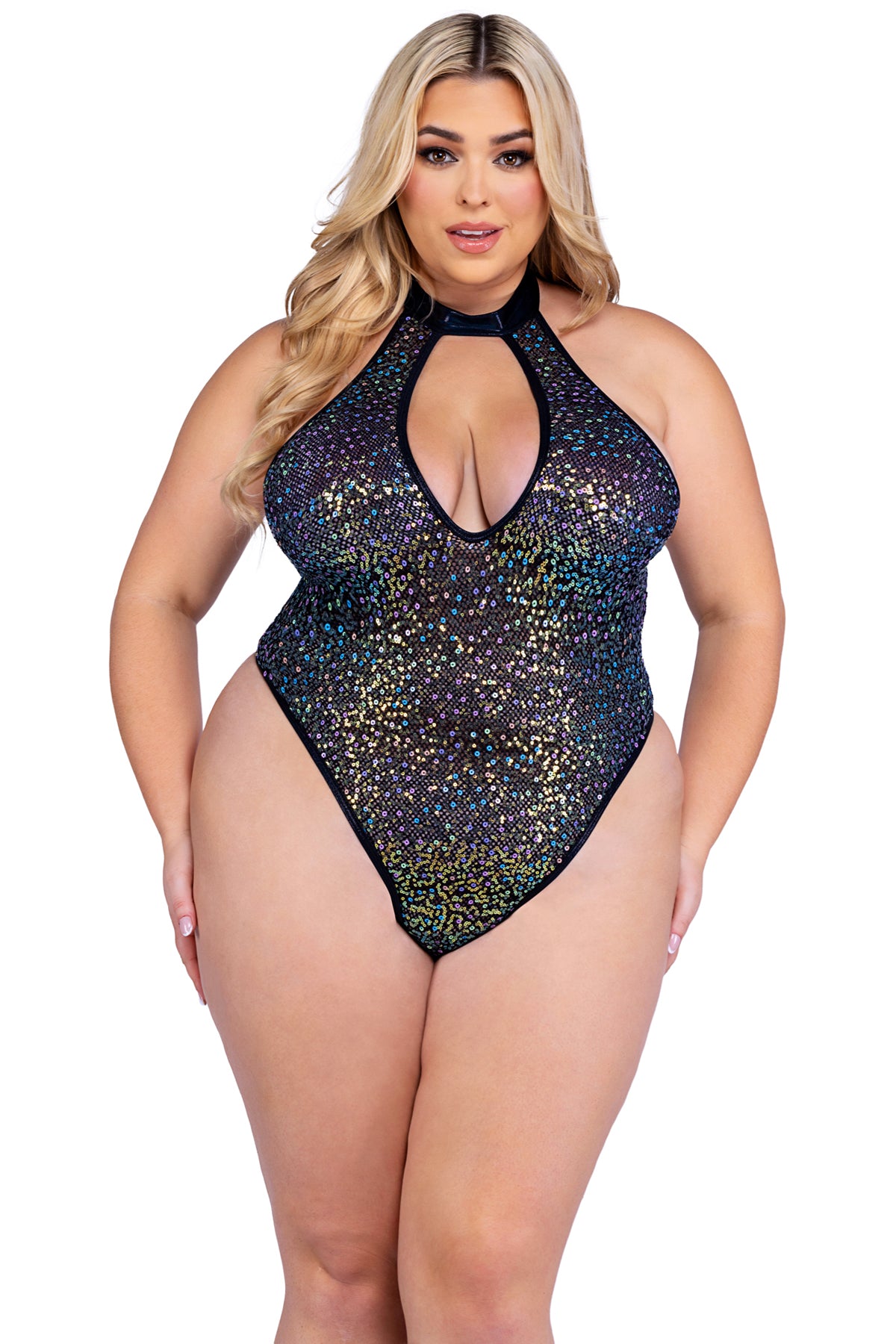 Sequin Fishnet Keyhole Romper Roma  6431