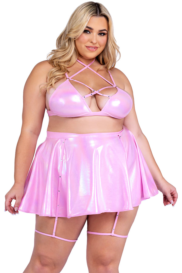 Metallic Iridescent Criss Cross Bikini Top With Rhinestone Detail Roma  6454
