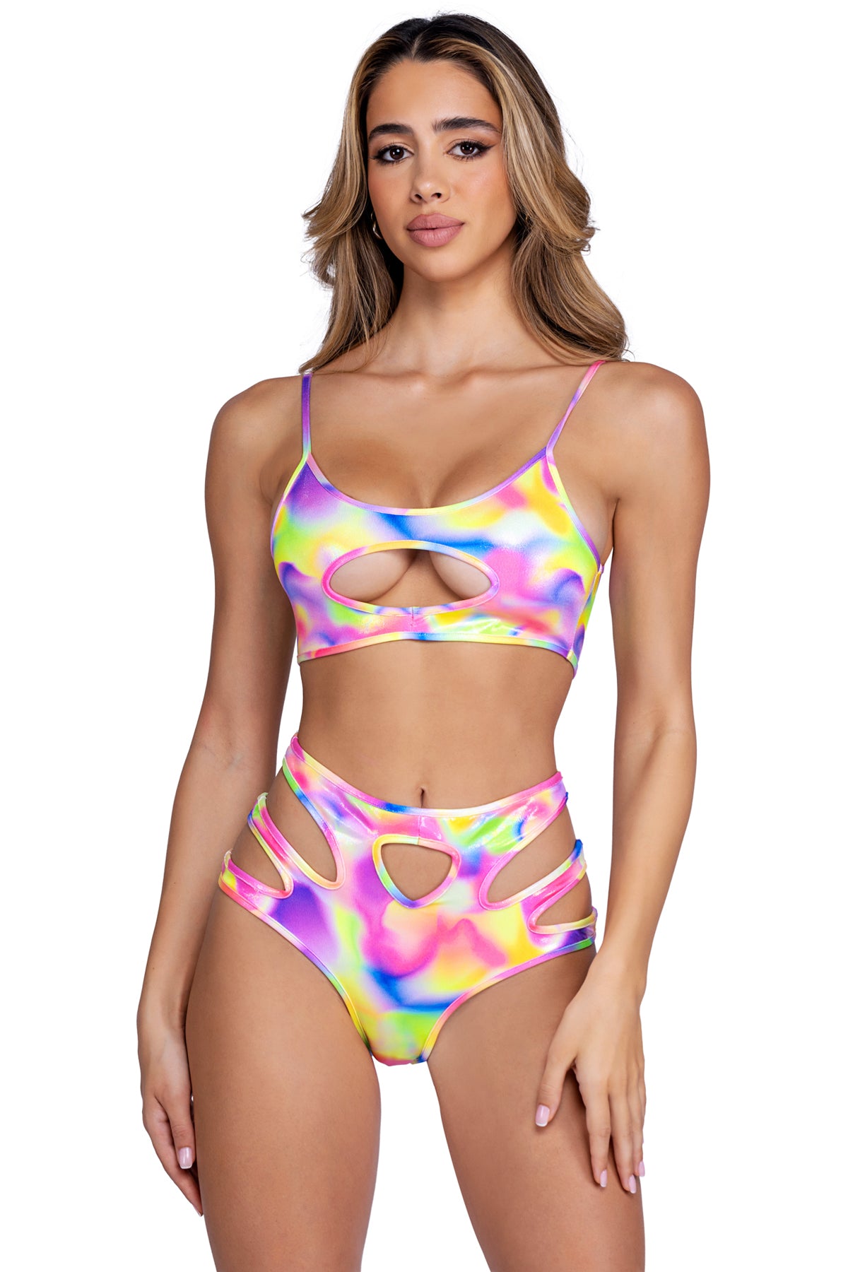 Shimmer Multi-Colored Keyhole Cropped Top Roma  6466 Main image