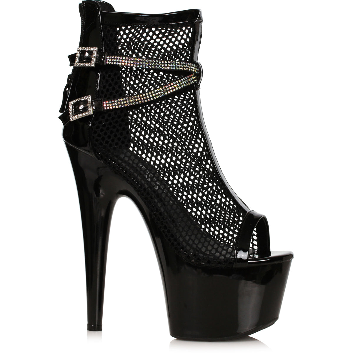 7" Heel Fishnet Bootie With Rhinestone Straps Ellie  709/SWANK