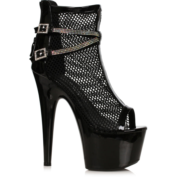 7" Heel Fishnet Bootie With Rhinestone Straps Ellie  709/SWANK
