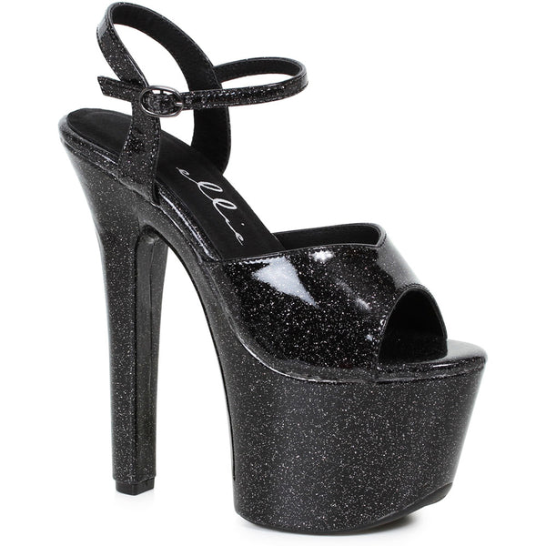 7 HEEL POINTED STILETTO SANDAL W/ METALLIC PLATFORM & UPPER Ellie  711/BABBLE/BLK