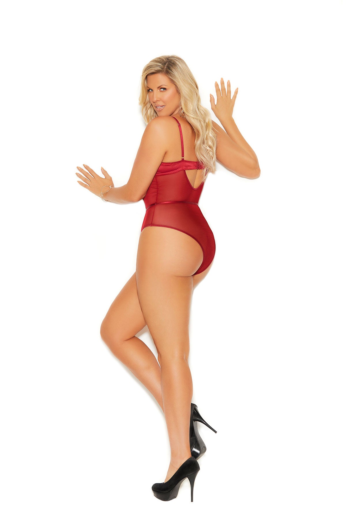 Elegant Moments Mesh and Lace Satin Teddy with Underwire Cups Women's Lingerie Secondary image
