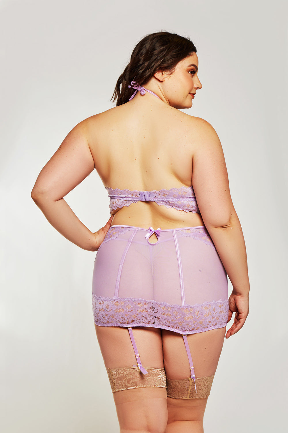 Plus Size Halter Bra, Garter Skirt, and G-String Lingerie Set Secondary image