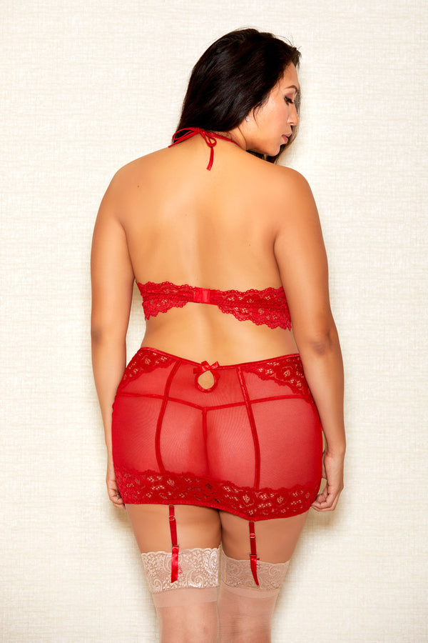 Halter Bra, Garter Skirt, & Panty Set Icollection  8917X