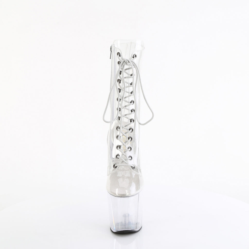 Pleaser Craze-1040C 8" Heelless Clear Lace-Up Front Ankle Boot with 3" Platform