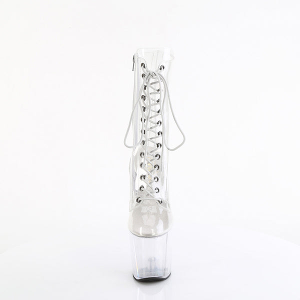 Pleaser Craze-1040C 8" Heelless Clear Lace-Up Front Ankle Boot with 3" Platform