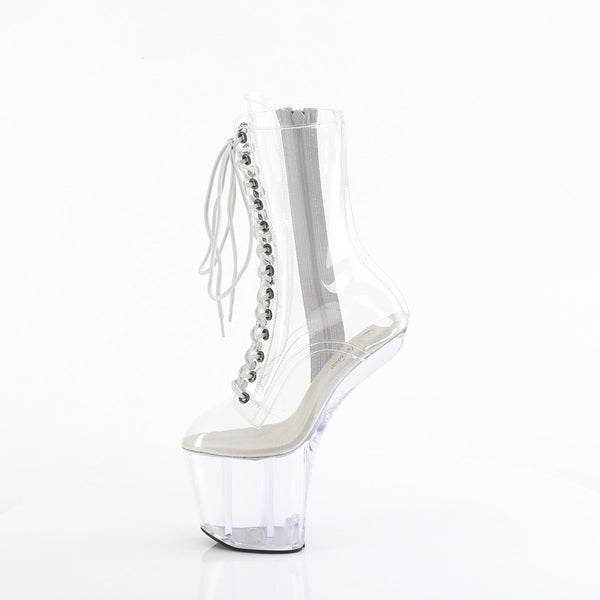 Pleaser Craze-1040C 8" Heelless Clear Lace-Up Front Ankle Boot with 3" Platform