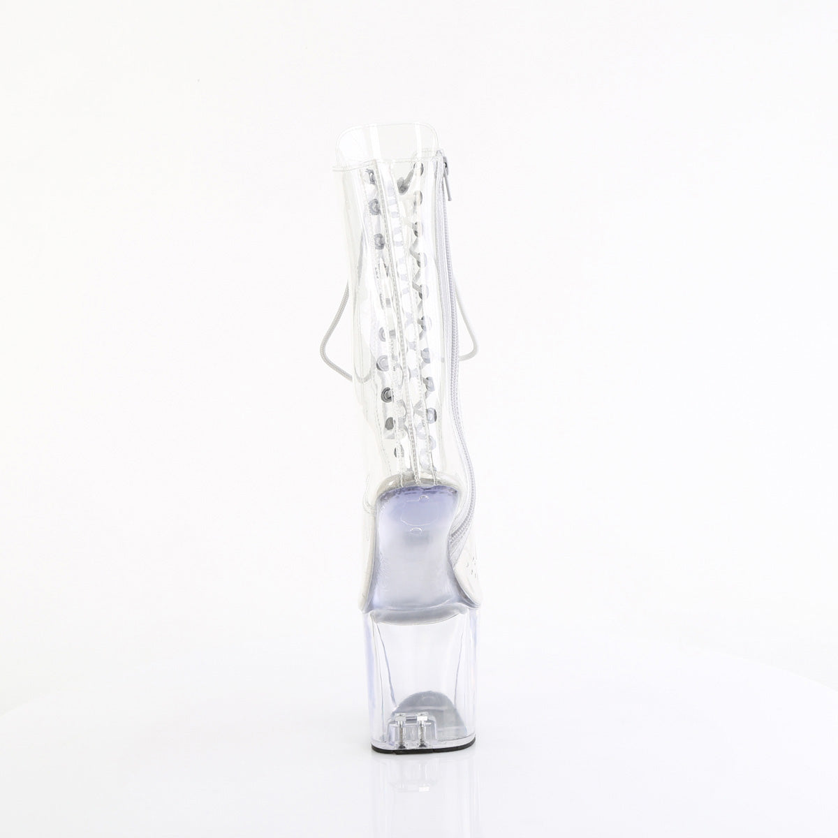 Pleaser Craze-1040C 8" Heelless Clear Lace-Up Front Ankle Boot with 3" Platform