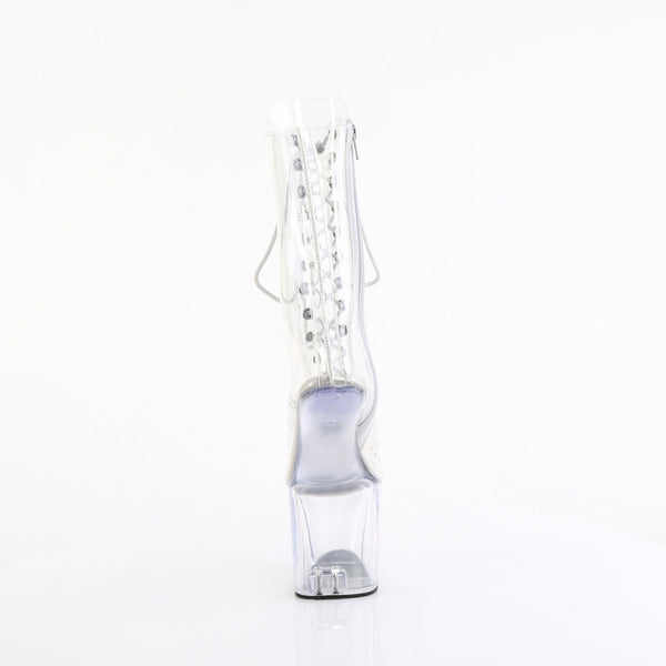 Pleaser Craze-1040C 8" Heelless Clear Lace-Up Front Ankle Boot with 3" Platform