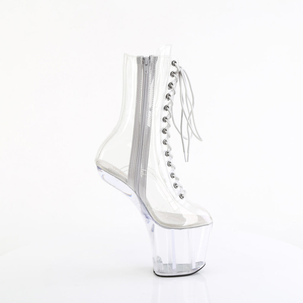 Pleaser Craze-1040C 8" Heelless Clear Lace-Up Front Ankle Boot with 3" Platform