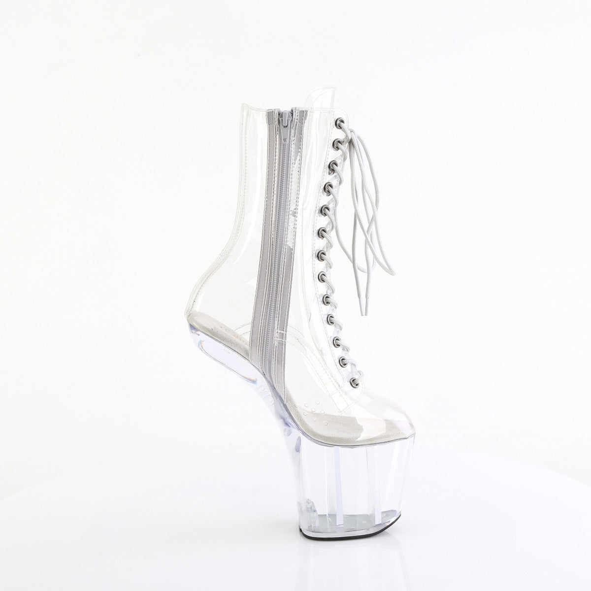 Pleaser Craze-1040C 8" Heelless Clear Lace-Up Front Ankle Boot with 3" Platform