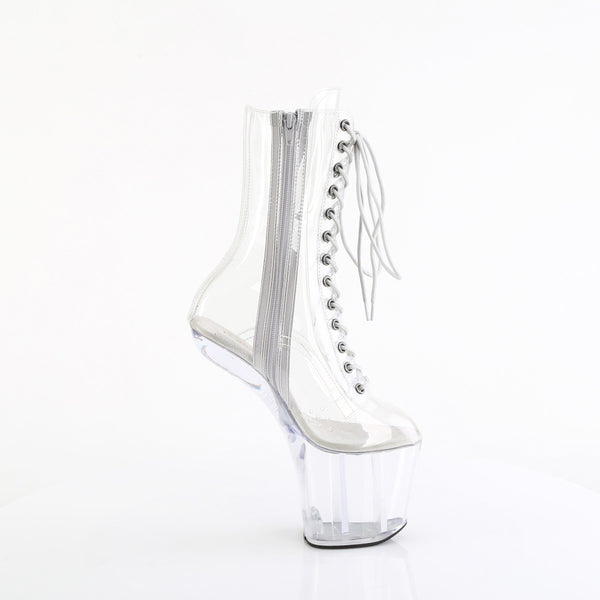 Pleaser Craze-1040C 8" Heelless Clear Lace-Up Front Ankle Boot with 3" Platform