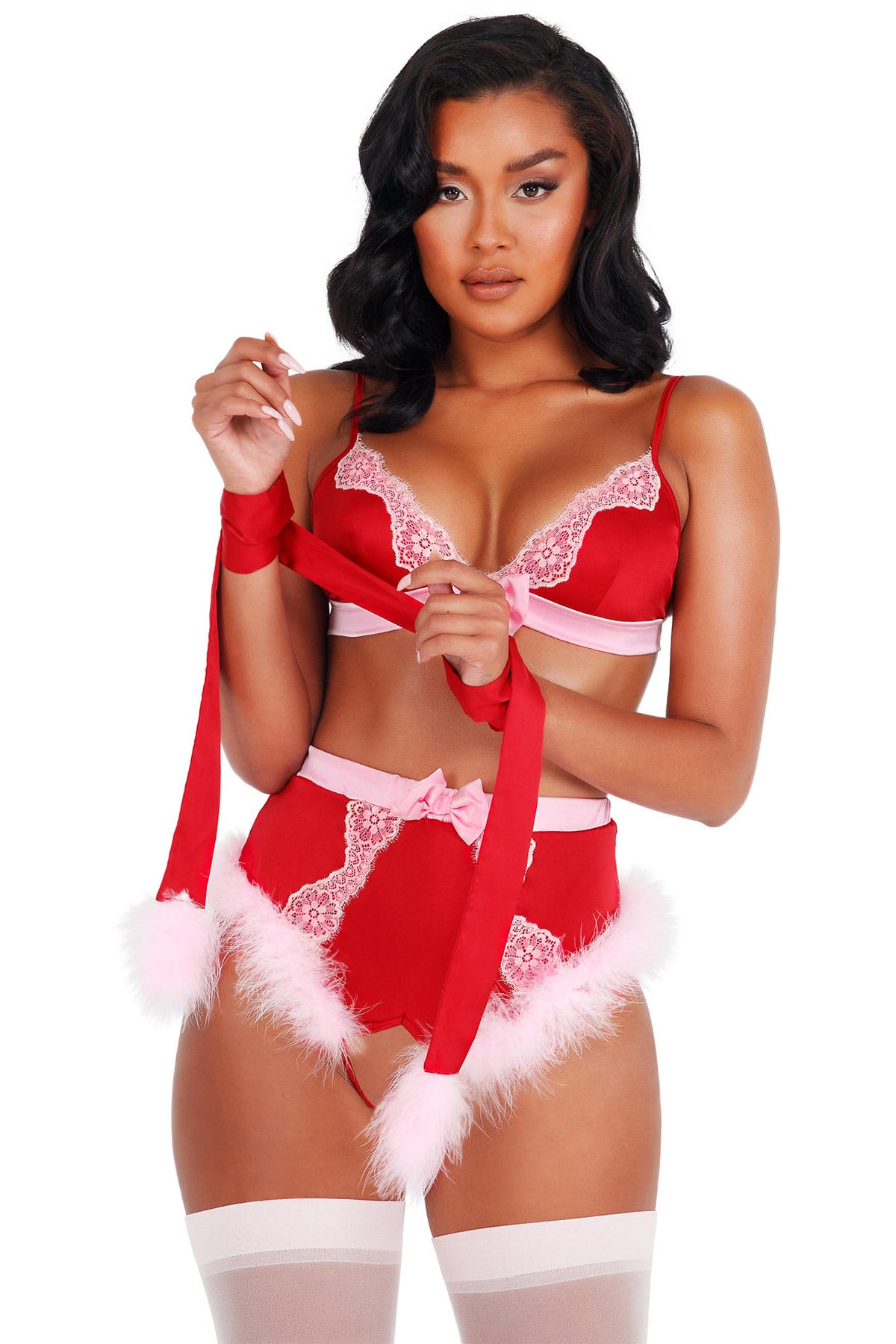 2Pc Lace & Satin Marabou Bra Set Roma  LI424