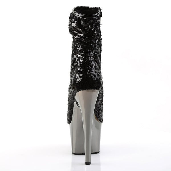 7" Heel, 2 3/4" Pf Peep Toe Sequins Ankle Boot, Side Zip Pleaser Pleaser ADORE/1008SQ