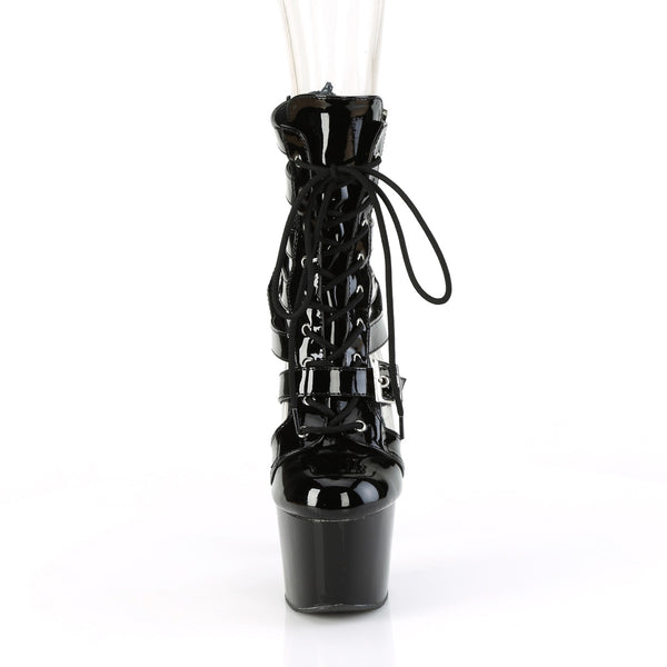 7" Heel, 2 3/4" Pf Strappy Lace-Up Cage Bootie, Back Zip Pleaser Pleaser ADORE/1013MST