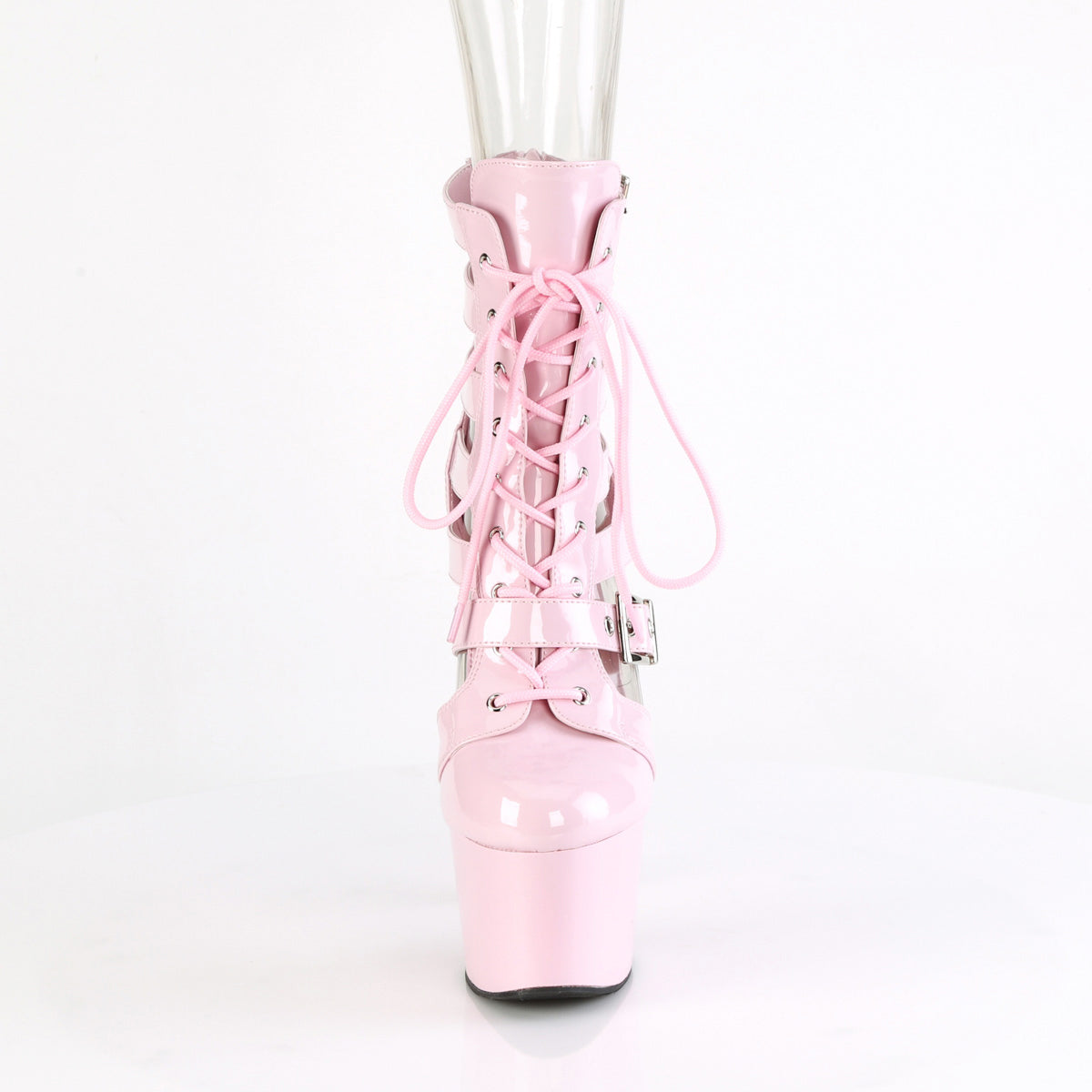 7" Heel, 2 3/4" Pf Strappy Lace-Up Cage Bootie, Back Zip Pleaser Pleaser ADORE/1013MST