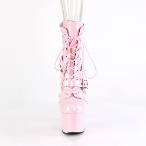 7" Heel, 2 3/4" Pf Strappy Lace-Up Cage Bootie, Back Zip Pleaser Pleaser ADORE/1013MST