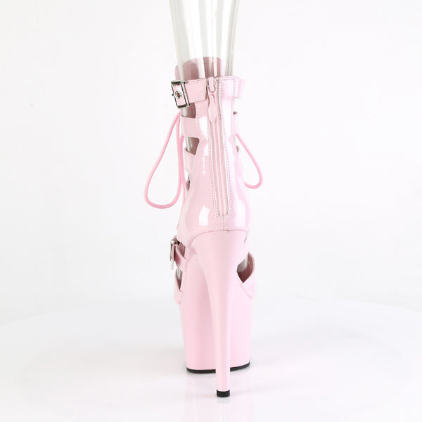 7" Heel, 2 3/4" Pf Strappy Lace-Up Cage Bootie, Back Zip Pleaser Pleaser ADORE/1013MST