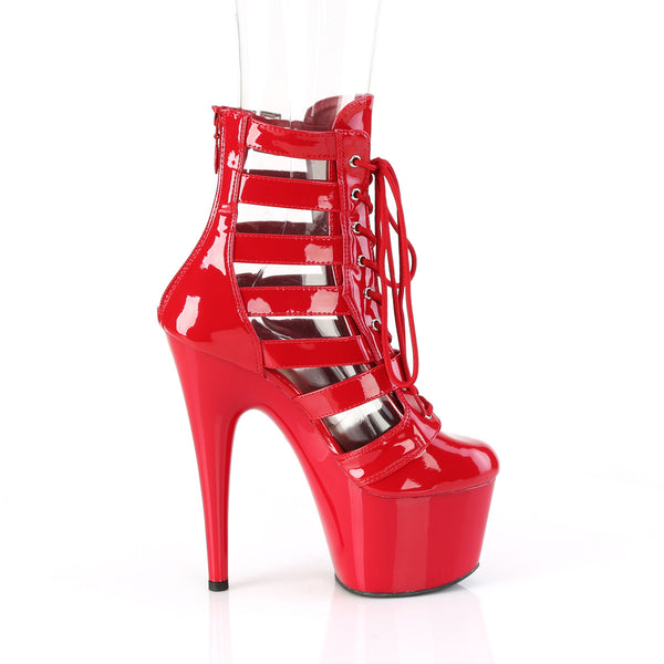 7" Heel, 2 3/4" Pf Strappy Lace-Up Cage Bootie, Back Zip Pleaser Pleaser ADORE/1013MST