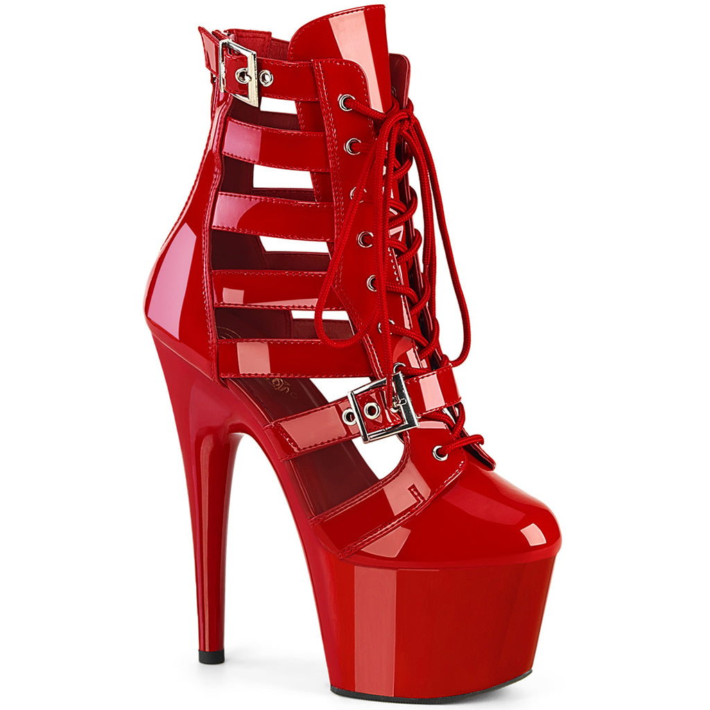 7" Heel, 2 3/4" Pf Strappy Lace-Up Cage Bootie, Back Zip Pleaser Pleaser ADORE/1013MST