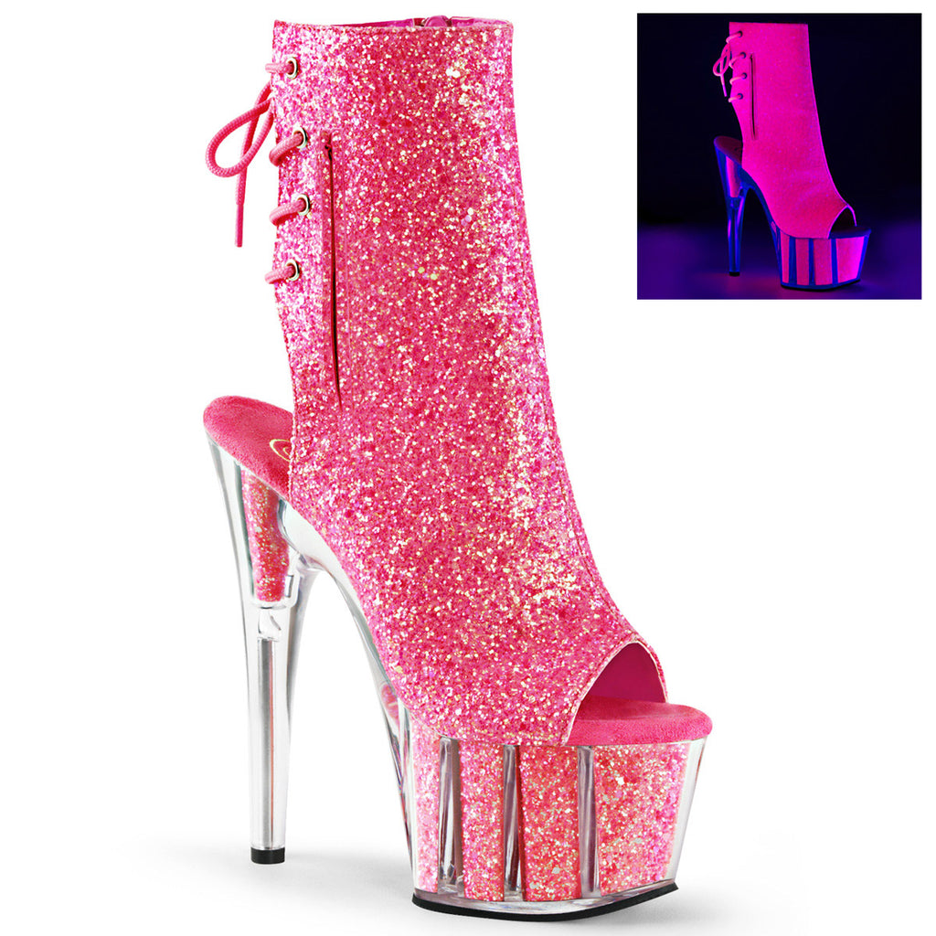 7" Heel, 2 3/4" PF Blacklight Reactive Ankle Boot Pleaser Pleaser ADORE/1018G